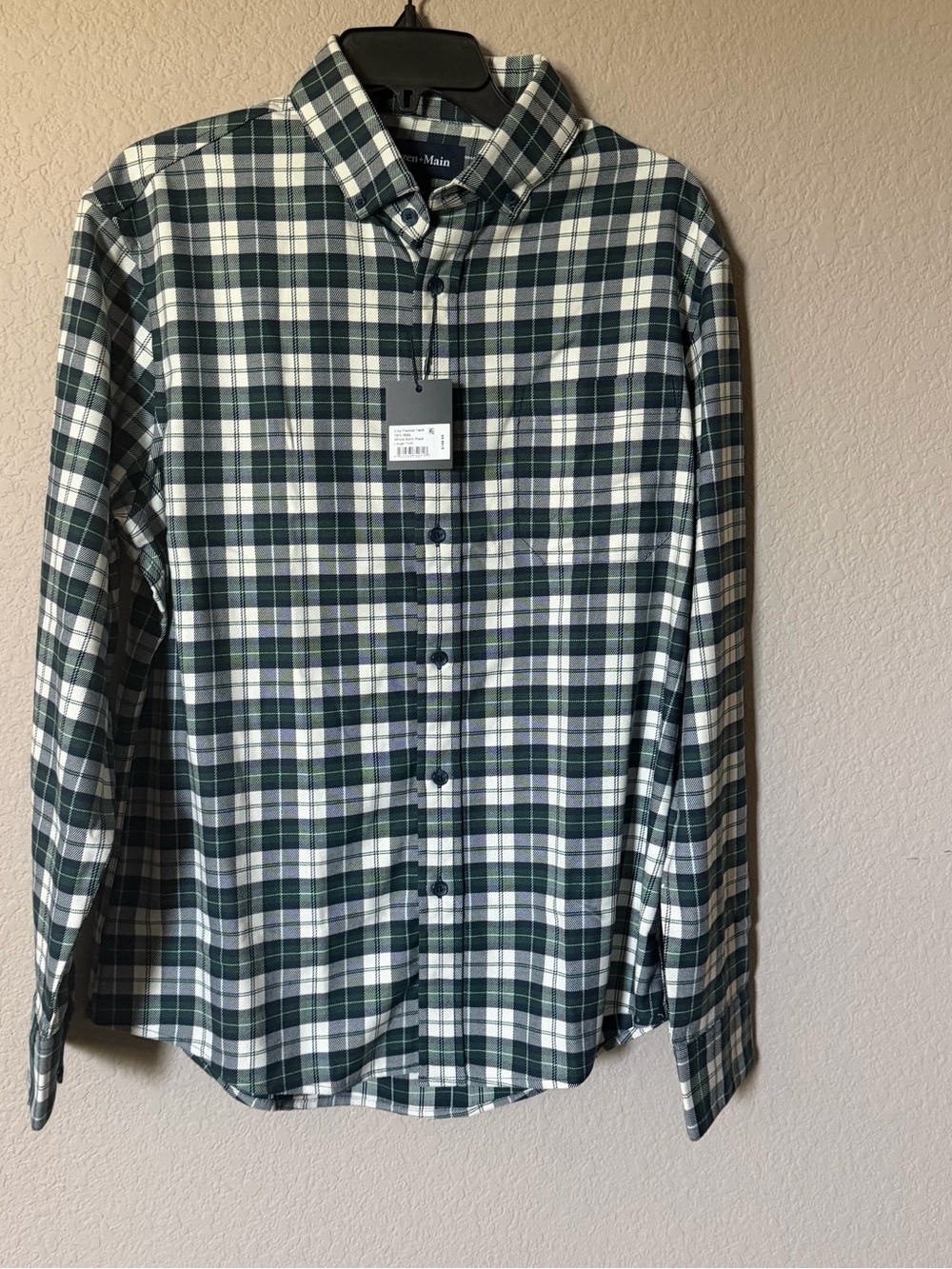 MIZZEN+MAIN Large Trim City Flannel Twill Plaid Long Sleeve Button Front Shirt